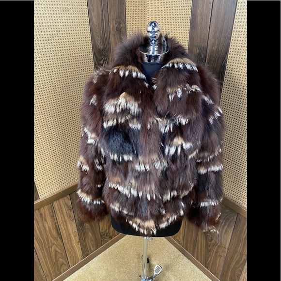 DYED MULTI-COLOR DENMARK FOX PEICES FUR JACKET - Picture 2 of 11